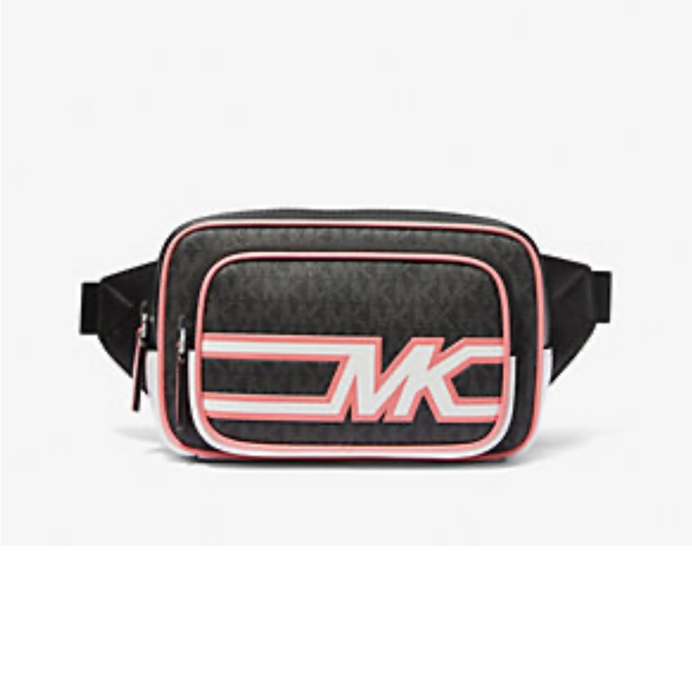MK sling bag in black and pink